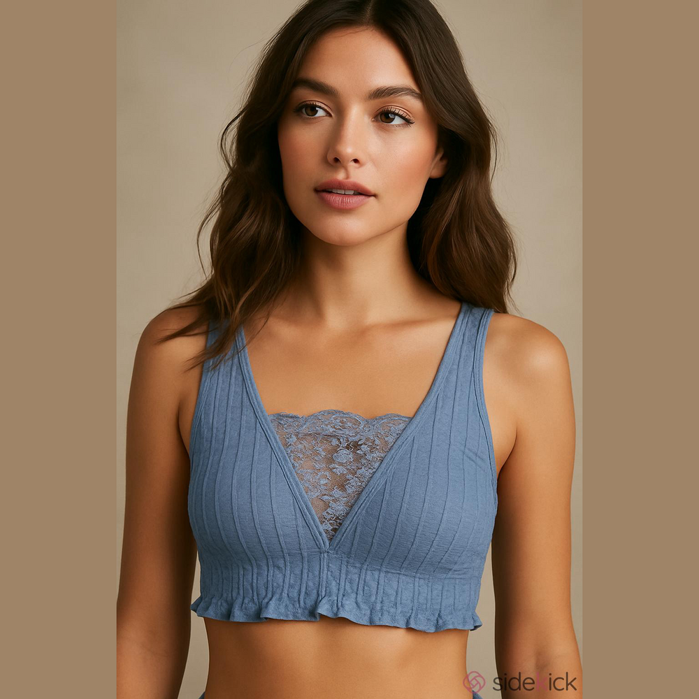 Anthropologie Ribbed Lace-Back Bralette in Periwinkle NWT XS/S
